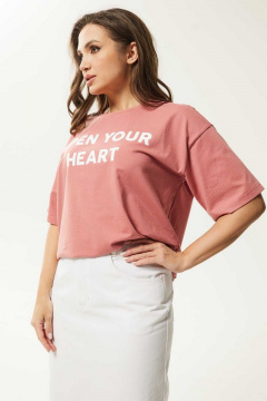 Летняя свободная майка из хлопка с декоративной печатью Mislana С962 коралл - фото 2