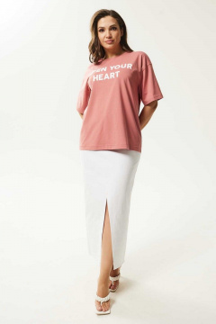 Летняя свободная майка из хлопка с декоративной печатью Mislana С962 коралл - фото 4