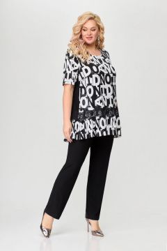 Костюм женский на каждый день с блузкой и брюками из трикотажа Svetlana-Style 1885 черный+буквы - фото 1