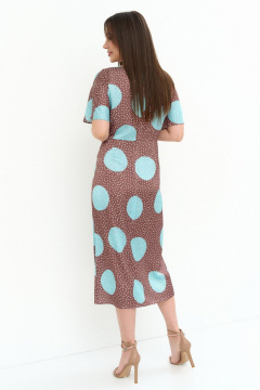 Платье с запахом и застежкой на спинке из струящейся ткани Магия моды 2276 какао_бирюза - фото 2
