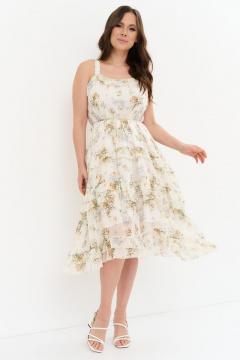 Шифоновый сарафан с приталенным поясом и длинными бретелями Магия моды 2274 молочный_цветы - фото 1