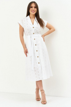 Платье из хлопка с вышивкой и приталенным силуэтом Магия моды 2262 белый - фото 2