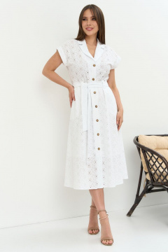 Платье из хлопка с вышивкой и приталенным силуэтом Магия моды 2262 белый - фото 1