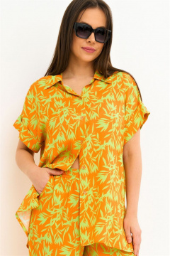 Комплект блуза и брюки яркий штапель пижамного стиля летний Магия моды 2271 оранжевый_салатовый - фото 4