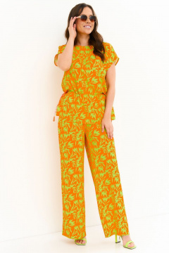 Комплект блуза и брюки свободного кроя из штапеля яркий Магия моды 2272 оранжевый_салатовый - фото 1