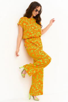 Комплект блуза и брюки свободного кроя из штапеля яркий Магия моды 2272 оранжевый_салатовый - фото 4