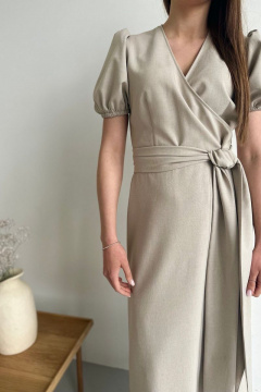 Бежевое макси платье на запах с коротким рукавом AURA otd 3213 - фото 4