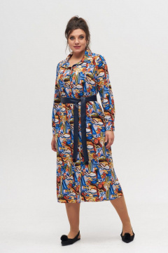 Платье-рубашка из вискозы с разрезами и карманами Anelli 1320 синий - фото 1