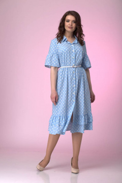 Голубое платье из хлопка с полуприлегающим силуэтом Anelli 713 голубой - фото 1