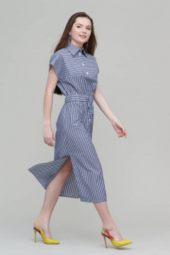 Платье в полоску летнее из хлопка, длина длинная, повседневное Domna 502(164) синий - фото 1