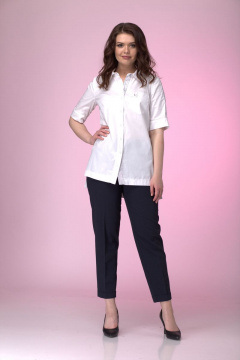 Блуза прямого силуэта для офисных образов из хлопка Anelli 666 белый - фото 1