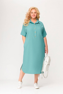 Платье приталенного силуэта из вискозы-льна на каждый день Swallow 496.2 мята - фото 4