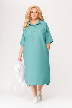 Платье приталенного силуэта из вискозы-льна на каждый день Swallow 496.2 мята - фото 2