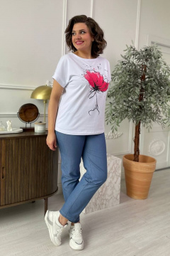 Футболка на каждый день из трикотажа со спущенным плечом Rumoda 2062_кр белый/коралл - фото 5