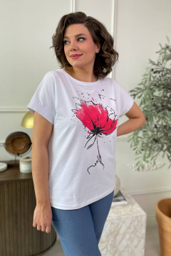 Футболка на каждый день из трикотажа со спущенным плечом Rumoda 2062_кр белый/коралл - фото 4