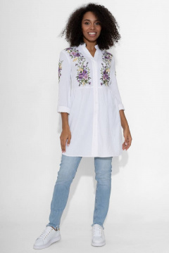 Белая удлиненная рубашка с вышивкой и рукавами-рулон Urs 21-632-1 - фото 2