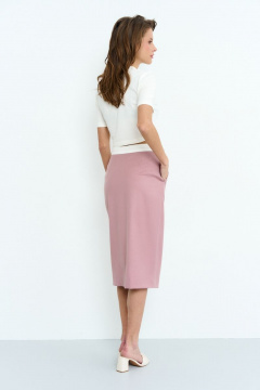 Юбка миди из костюмной ткани с разрезом и контрастным поясом Luitui R2039 розовый - фото 4