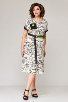 Платье из вискозы с накладным карманом и поясом Мишель стиль 1128 черно-молочный - фото 5