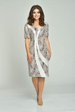 Платье нарядное с кружевом, трикотаж и гипюр Fortuna ШЖ 488 беж - фото 1