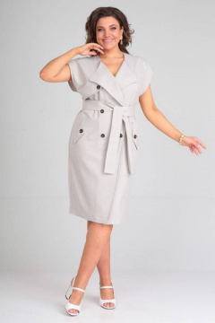 Платье свободного кроя из льна-вишера с лацканами Ma Сherie 4018 светло-серый - фото 3
