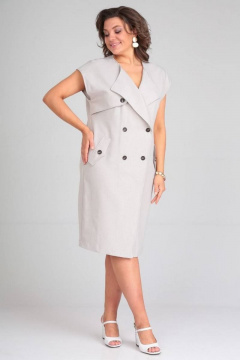 Платье свободного кроя из льна-вишера с лацканами Ma Сherie 4018 светло-серый - фото 2