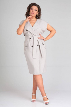 Платье свободного кроя из льна-вишера с лацканами Ma Сherie 4018 светло-серый - фото 1