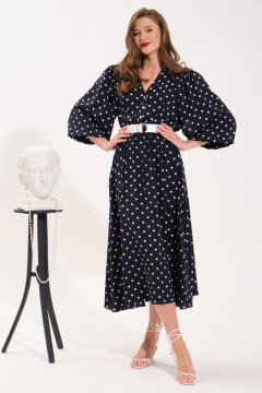 Летнее платье расклешенного силуэта с карманами и шлицей VI ORO VR-1052 темно-синий/горох - фото 1