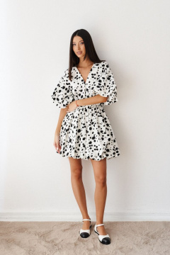 Белое платье с пышными рукавами и контрастным принтом ANNETE A3360 - фото 5