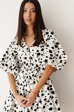 Белое платье с пышными рукавами и контрастным принтом ANNETE A3360 - фото 2