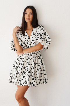 Белое платье с пышными рукавами и контрастным принтом ANNETE A3360 - фото 1