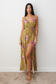 Платье из вискозы с цветочным принтом и V-образным вырезом ANNETE A3380 - фото 1