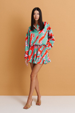 Зеленый укороченный жакет из полотна с контрастным принтом лето ANNETE A5165 - фото 2