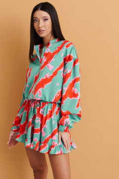 Зеленый укороченный жакет из полотна с контрастным принтом лето ANNETE A5165 - фото 1