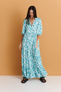 Платье свободного кроя с цветочным принтом и V-вырезом ANNETE A3354 - фото 3