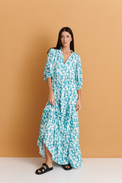 Платье свободного кроя с цветочным принтом и V-вырезом ANNETE A3354 - фото 1