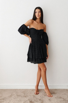 Мини платье с открытыми плечами и принтом горох ANNETE A3359 - фото 3