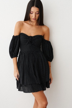 Мини платье с открытыми плечами и принтом горох ANNETE A3359 - фото 2