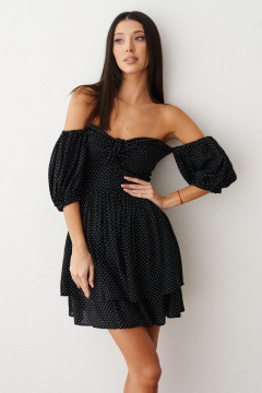 Мини платье с открытыми плечами и принтом горох ANNETE A3359 - фото 1