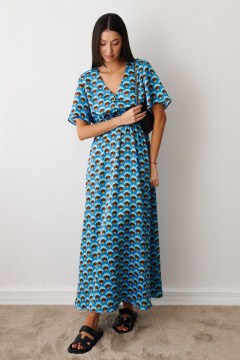 Платье с принтом в абстракцию и резинкой на талии ANNETE A3386 - фото 1