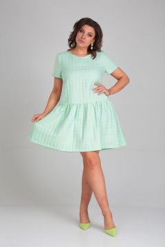 Модное платье из стежки с воланом и круглой горловиной Mubliz 060 мята - фото 1