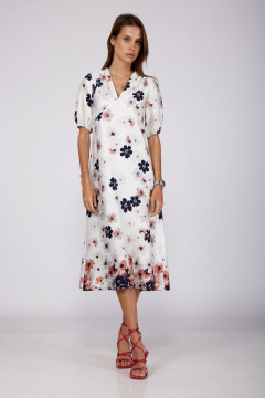 Белое платье с цветочным принтом и V-воротником на лето THE NAME 2215 - фото 1