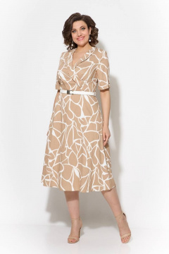Платье на каждый день с крэш-эффектом и поясом Koketka i K 1040 бежевый - фото 1