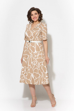 Платье на каждый день с крэш-эффектом и поясом Koketka i K 1040 бежевый - фото 4