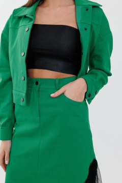 Джинсовая юбка трапеция с декоративной вставкой из сетки Anelli 1279 трава - фото 3