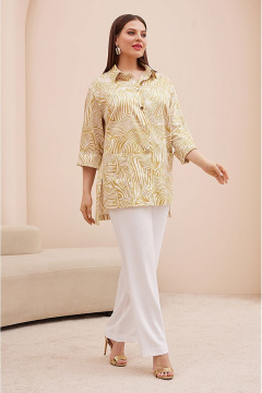 Летний костюм из текстиля с брюками-палаццо и рубашкой Lissana 4733 желтый - фото 1