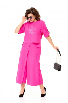 Кюлоты и блузон из текстиля с разрезами и аппликацией Taita plus 2309/2 фуксия - фото 5