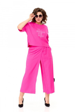 Кюлоты и блузон из текстиля с разрезами и аппликацией Taita plus 2309/2 фуксия - фото 1