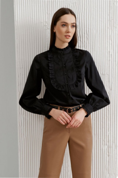 Черная блуза с объемными рукавами и рюшем в стиле на каждый день BURVIN 8763-51 - фото 3