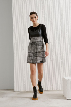 Сарафан, демисезонный, серый, черный, на каждый день, шерсть и экокожа BURVIN 8769-81 - фото 1