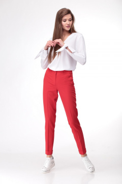 Деловые брюки с зауженным силуэтом, карманами и манжетом DNM 003 красный - фото 1